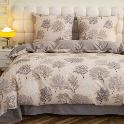 Komplet Pościeli Satyna Bawełniana Drzewa
