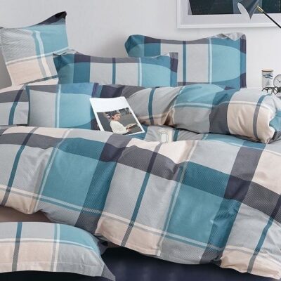 Komplet Pościeli Satyna Bawełniana Kratka