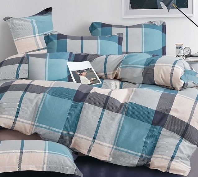 Komplet Pościeli Satyna Bawełniana Kratka