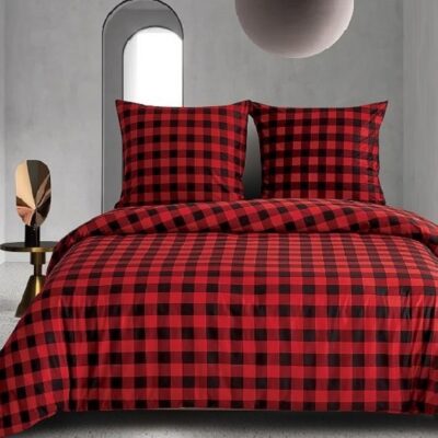 Komplet Pościeli Satyna Bawełniana Kratka