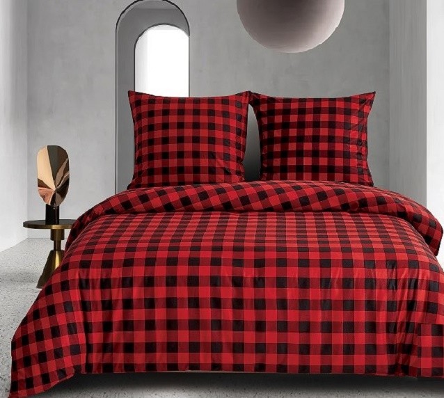 Komplet Pościeli Satyna Bawełniana Kratka