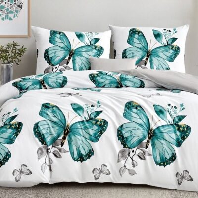 Komplet Pościeli Satyna Bawełniana Motyle