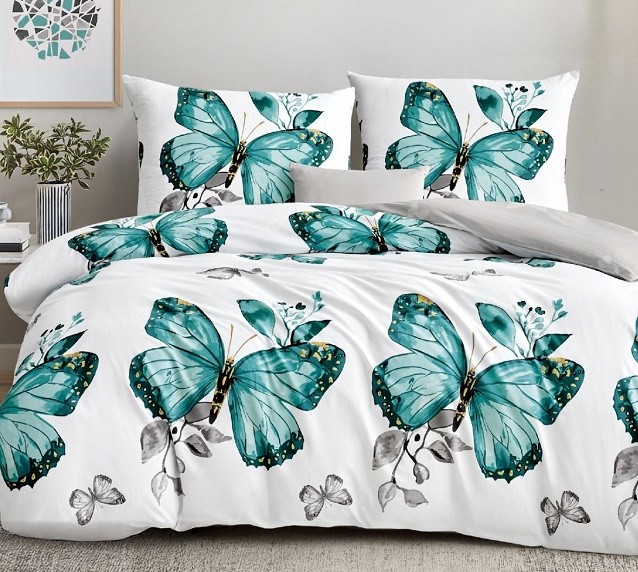 Komplet Pościeli Satyna Bawełniana Motyle
