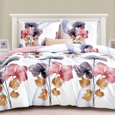 Komplet Pościeli Satyna Bawełniana Liście