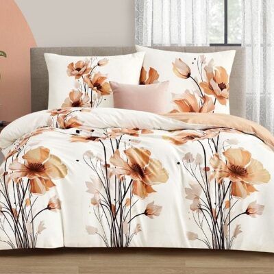 Komplet Pościeli Satyna Bawełniana Kwiaty