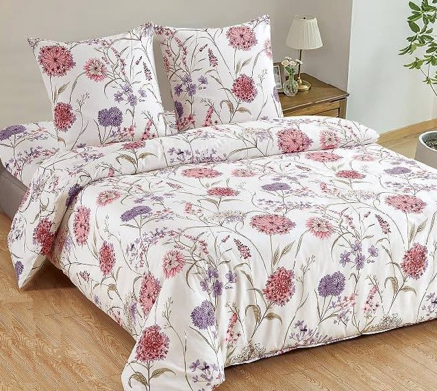 Komplet Pościeli Satyna Bawełniana Kwiaty