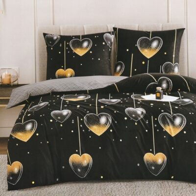 Komplet Pościeli Satyna Bawełniana Serca