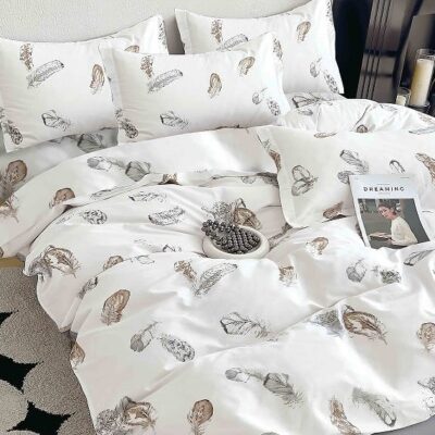 Komplet Pościeli Satyna Bawełniana Piórka