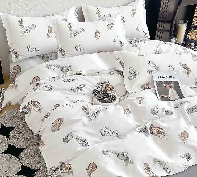 Komplet Pościeli Satyna Bawełniana Piórka