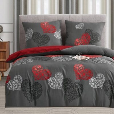 Komplet Pościeli Satyna Bawełniana Serca