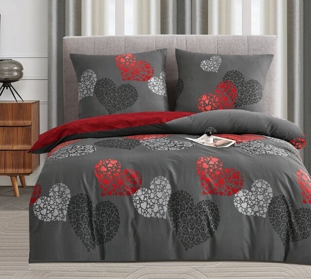 Komplet Pościeli Satyna Bawełniana Serca