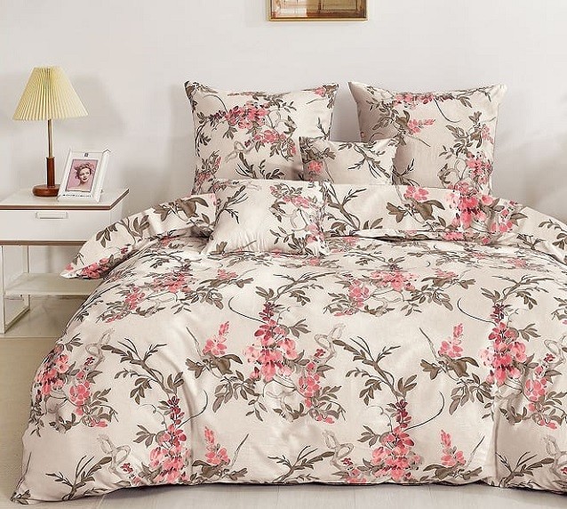 Komplet Pościeli Satyna Bawełniana Kwiatki