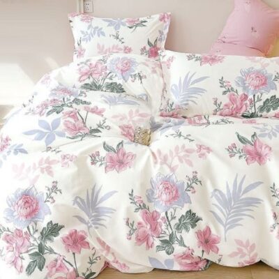 Komplet Pościeli Satyna Bawełniana Kwiatki