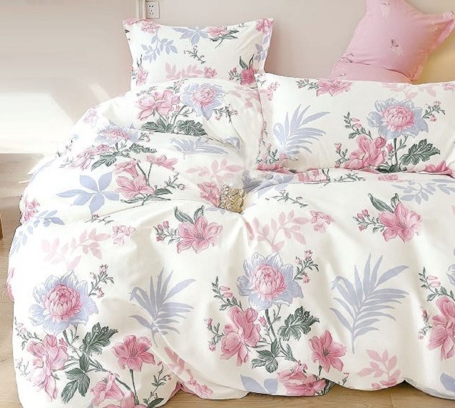 Komplet Pościeli Satyna Bawełniana Kwiatki