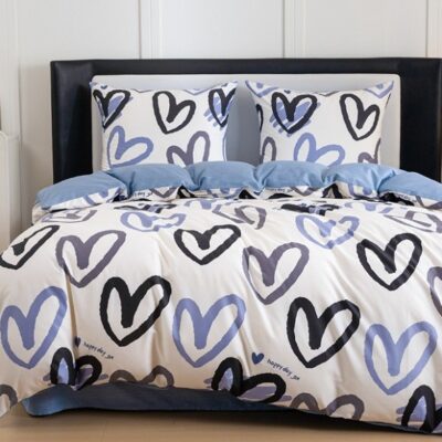 Komplet Pościeli Satyna Bawełniana Serca