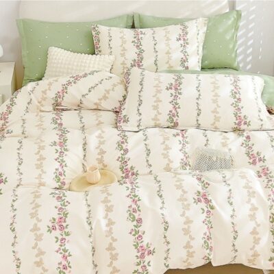 Komplet Pościeli Satyna Bawełniana Kwiaty