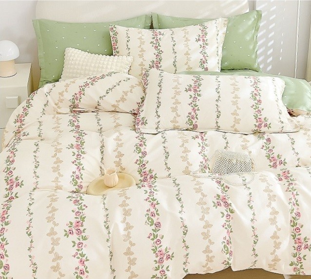 Komplet Pościeli Satyna Bawełniana Kwiaty