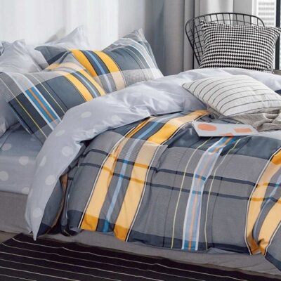 Komplet Pościeli Satyna Bawełniana Kratka