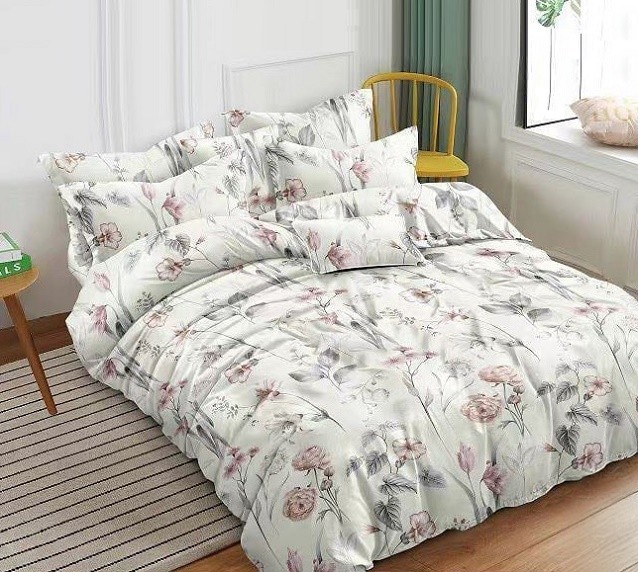 Komplet Pościeli Satyna Bawełniana Kwiaty