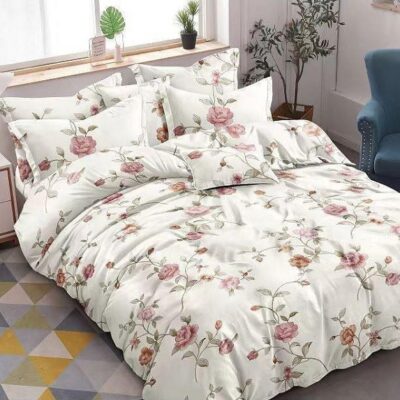 Komplet Pościeli Satyna Bawełniana Kwiatki