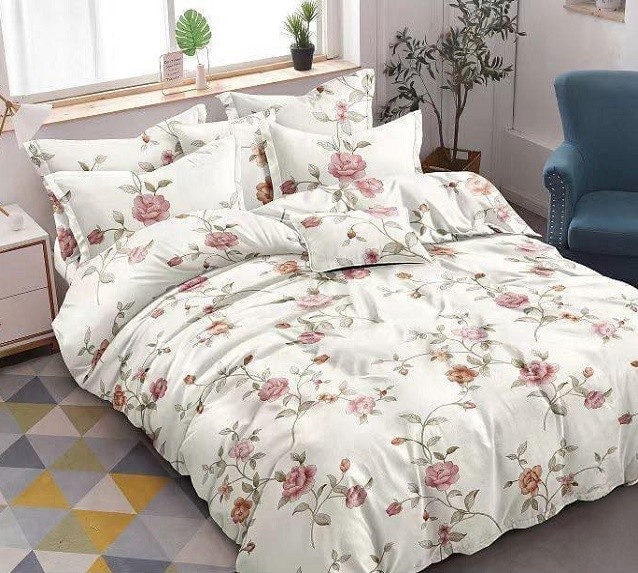 Komplet Pościeli Satyna Bawełniana Kwiatki