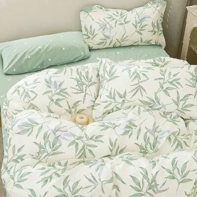 Komplet Pościeli Satyna Bawełniana Liście