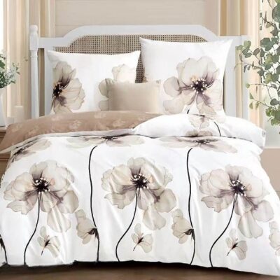 Komplet Pościeli Satyna Bawełniana Kwiaty