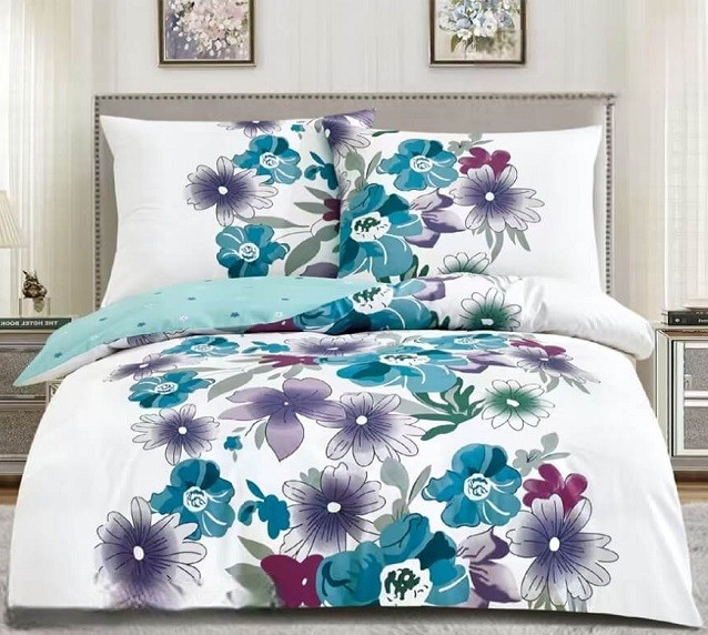 Komplet Pościeli Satyna Bawełniana Kwiaty