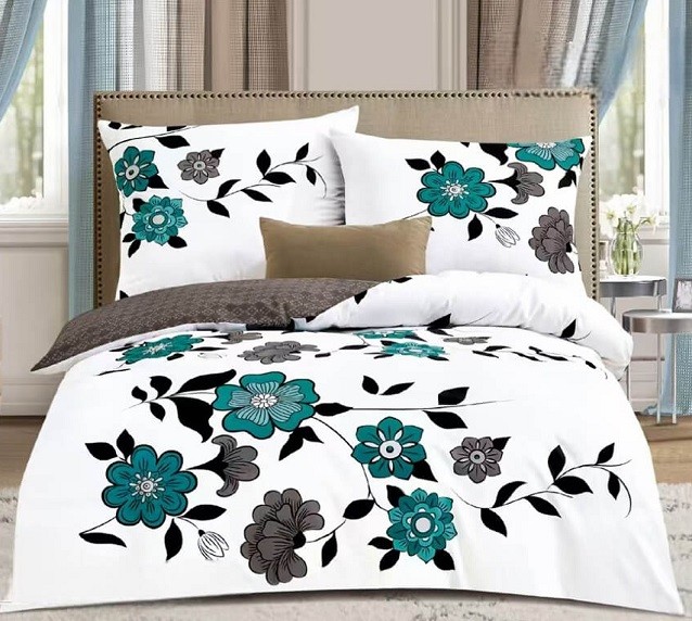 Komplet Pościeli Satyna Bawełniana Kwiaty