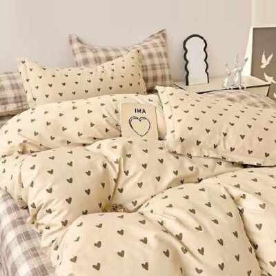 Komplet Pościeli Satyna Bawełniana Serduszka