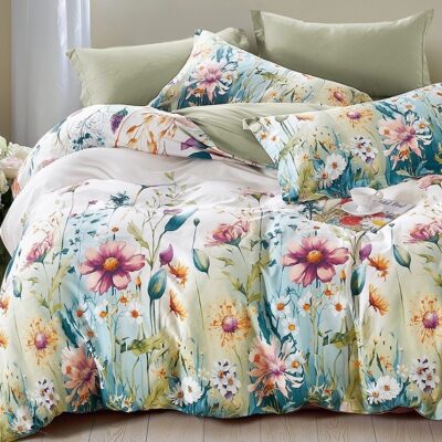 Komplet Pościeli Satyna Bawełniana Kwiatki