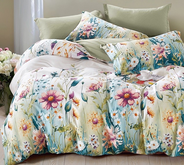 Komplet Pościeli Satyna Bawełniana Kwiatki
