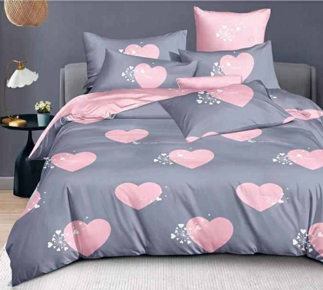 Komplet Pościeli Satyna Bawełniana w Serca